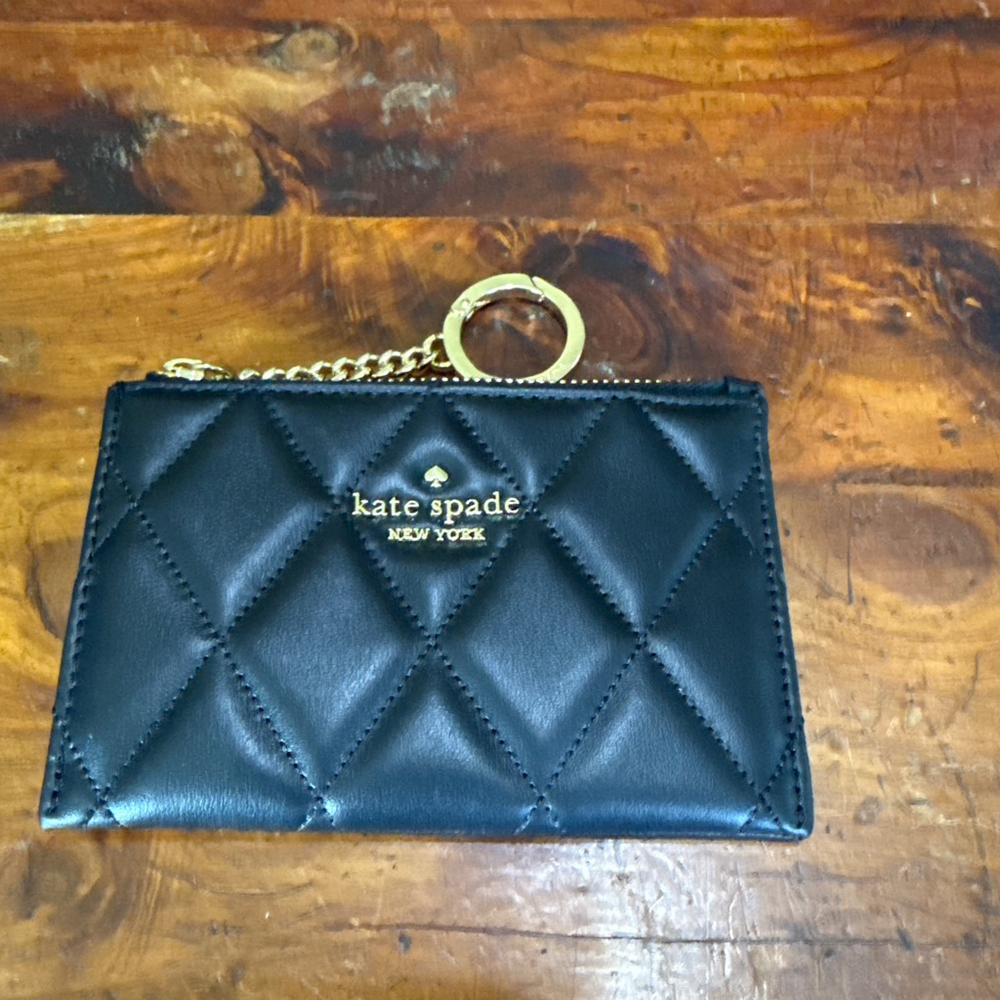 Kate Spade Carey Quilted Leather Card Holder Black w/Gold Hardware